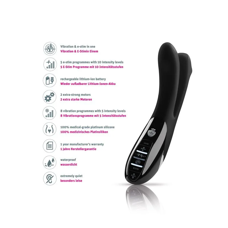 Вибратор двойной с электростимуляцией Mystim Tingling Aparte eStim Black, миостимулятор