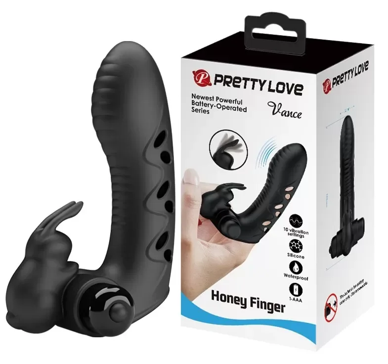 Насадка на палец с вибростимуляцией для клитора черная Pretty Love Honey Finger Vance BI-014851
