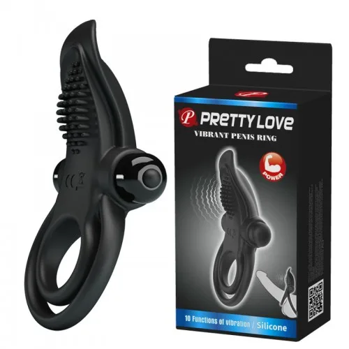Ерекційне кільце з вібростимуляцією клітора Pretty love BI-210203 чорне