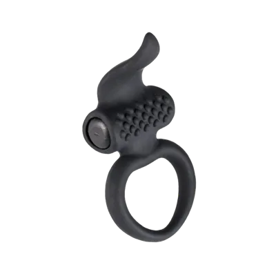 Ерекційне віброкільце Adrien Lastic Lingus Black з язичком і щіточкою для стимуляції клітора