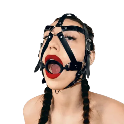 Кляп-маска з силіконовим кільцем Art of Sex - Tamer, Натуральна шкіра, колір Чорний