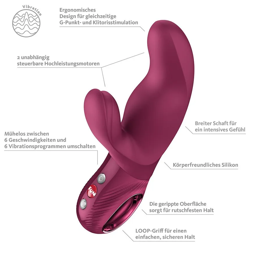 Вібратор-кролик Fun Factory MISS BI Wine Red, 2 незалежні мотори, діаметр 4,2 см