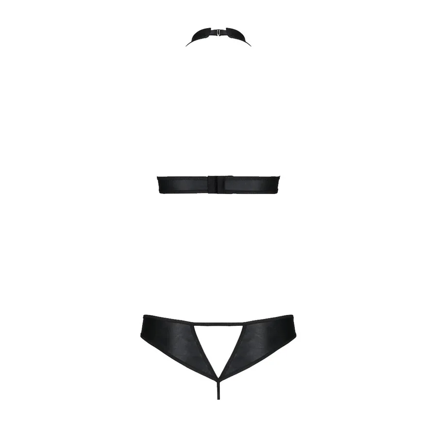 Комплект из экокожи Passion MALWIA SET with Open Bra 4XL/5XL black, топ и трусики с люверсами