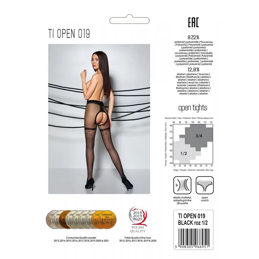 Колготки з відкритим доступом, імітація панчіх Passion TIOPEN 019 black 3/4 (20 den)
