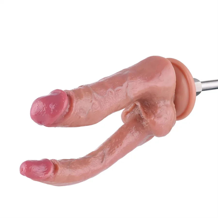 Двойной фаллоимитатор для секс-машин Hismith Double Penetrator, 9.25″, KlicLok и присоска