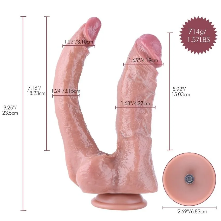 Двойной фаллоимитатор для секс-машин Hismith Double Penetrator, 9.25″, KlicLok и присоска