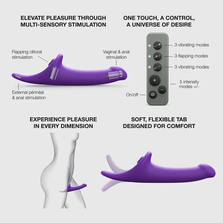 Вібронасадка для страпону з вакуумною стимуляцією Strap-On-Me Multi Orgasm Dildo L Purple