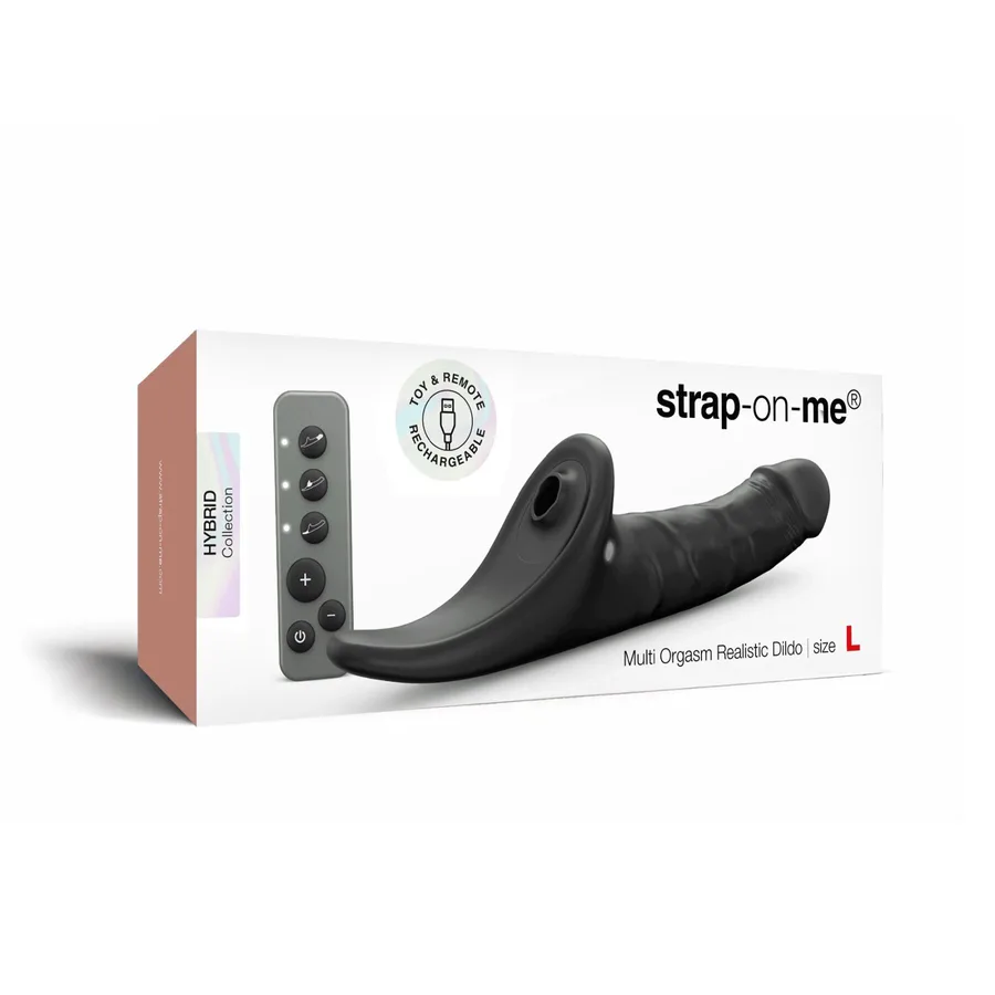 Вібронасадка для страпону з вакуумною стимуляцією Strap-On-Me Multi Orgasm Realistic Dildo L Black