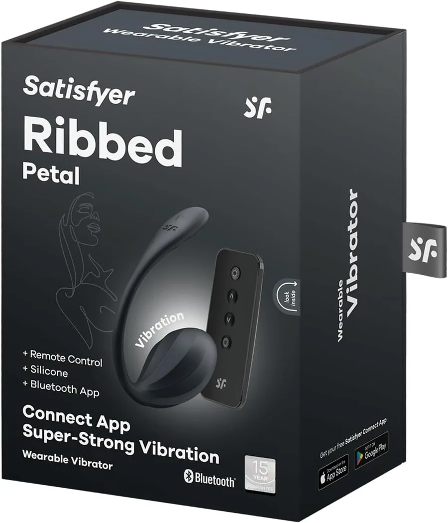Смарт-виброяйцо Satisfyer Ribbed Petal Connect App Black, управление со смартфона, пульт ДУ