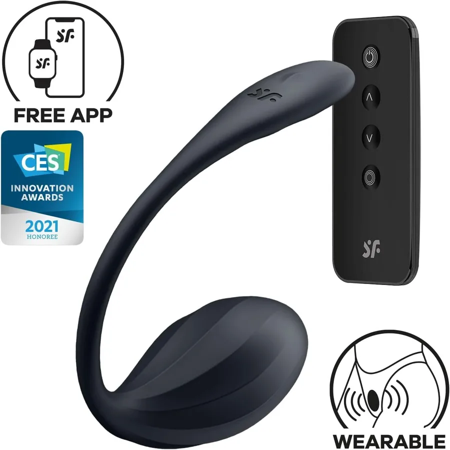 Смарт-виброяйцо Satisfyer Ribbed Petal Connect App Black, управление со смартфона, пульт ДУ