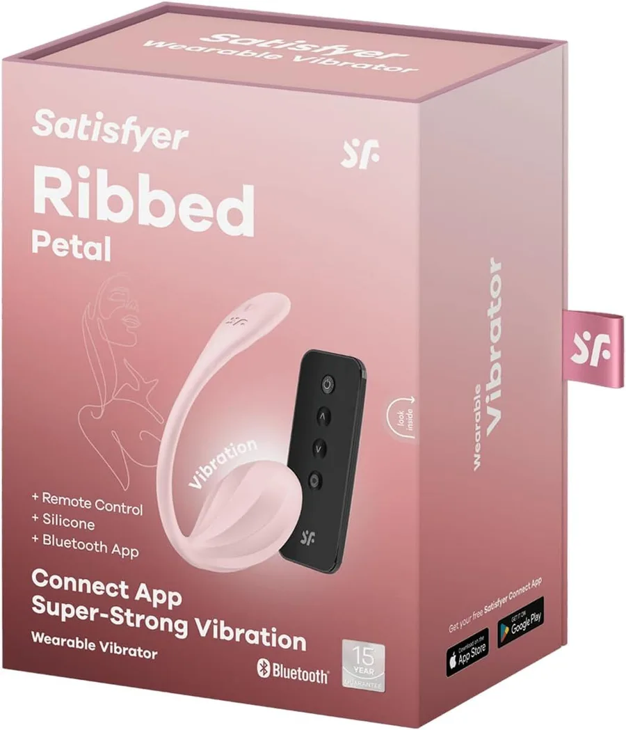 Смарт-виброяйцо Satisfyer Ribbed Petal Connect App Rose, управление со смартфона, пульт ДУ