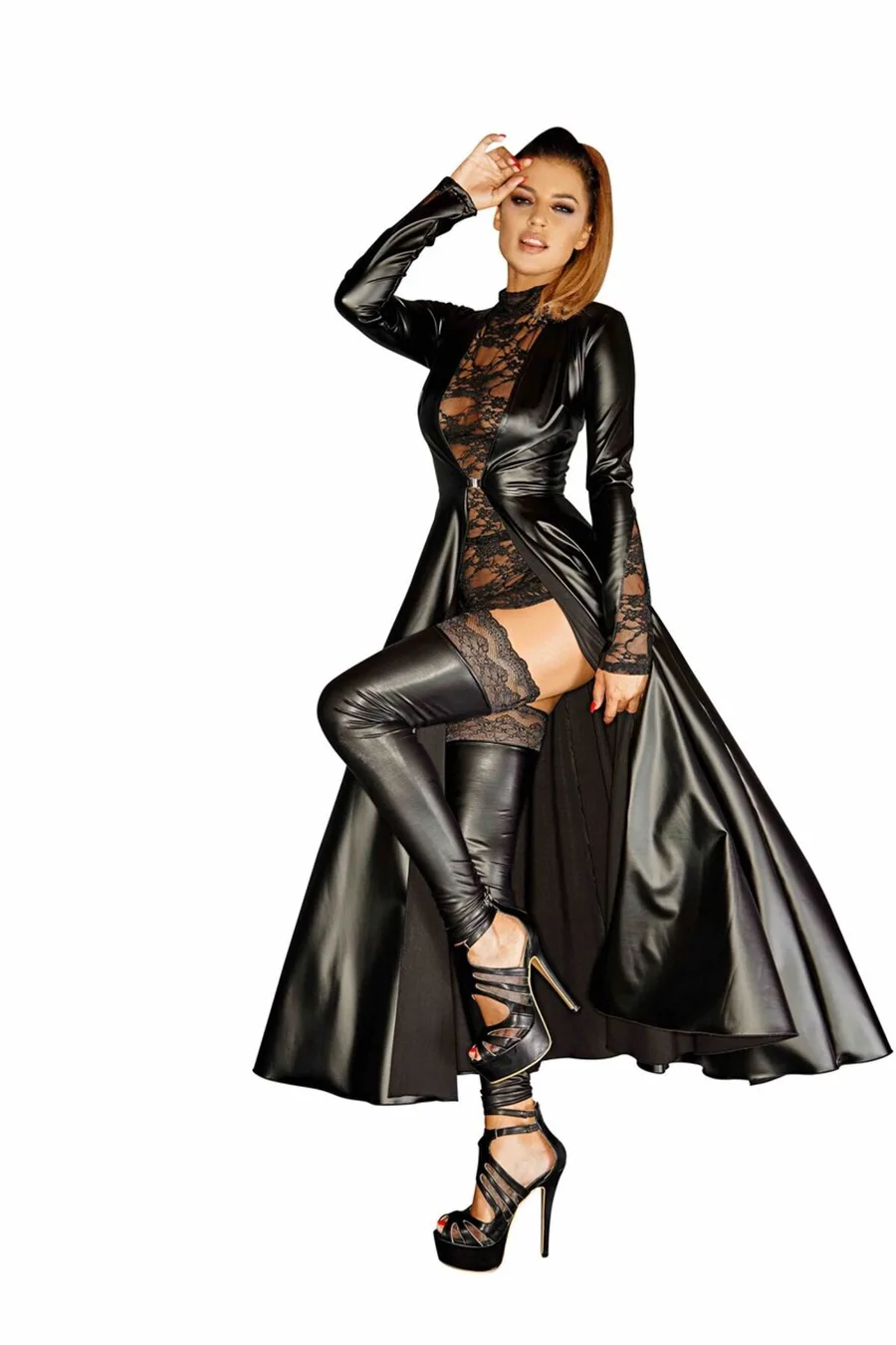 Сукня-плащ з мокрим ефектом Noir Handmade F128C Powerwetlook gown coat, M (м'яте паковання!!!)