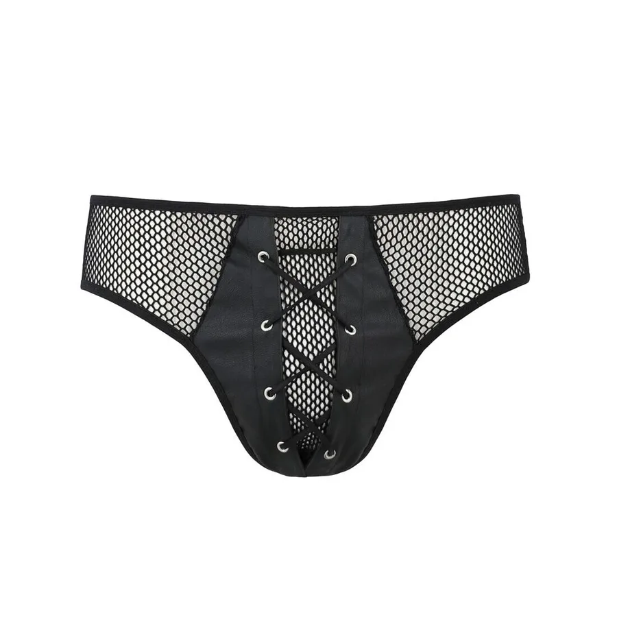 Мужские трусы со шнуровкой Passion 035 SLIP RICHARD S/M Black, экокожа, сетка