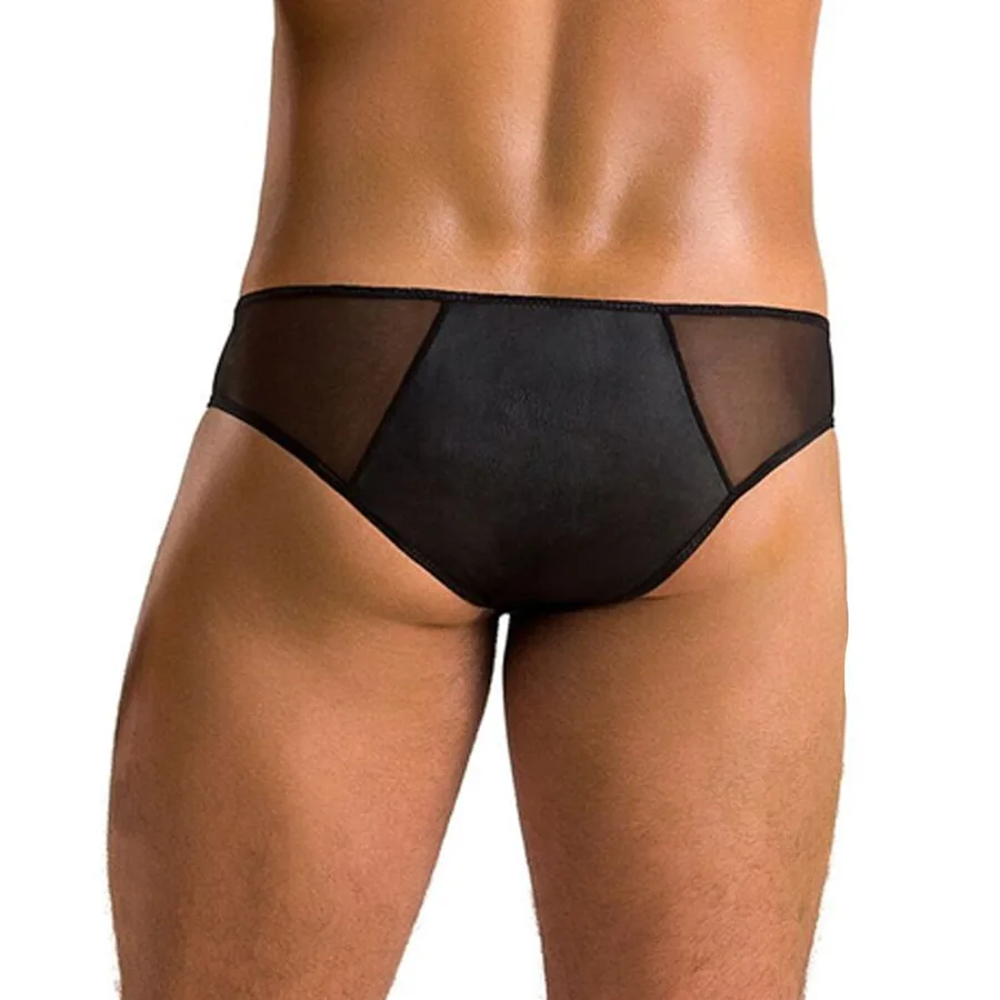 Мужские слипы на молнии Passion 042 SLIP TIMMY L/XL Black, экокожа, сетка
