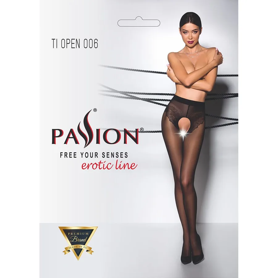 Эротические колготки Passion TIOPEN 006 3/4 (30 den), black, с вырезом, имитация трусиков