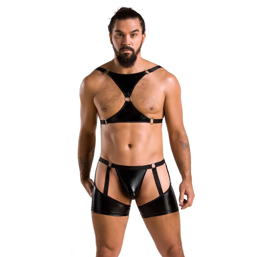 Комплект еротичної чоловічої білизни Passion 047 SET JOHN L/XL Black, труси, портупея