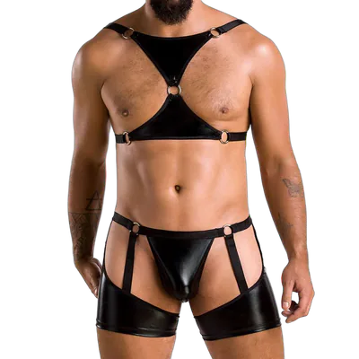 Комплект еротичної чоловічої білизни Passion 047 SET JOHN L/XL Black, труси, портупея