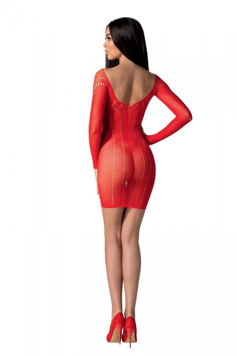 Полупрозрачное мини-платье Passion BS101 One Size, red, рукава-митенки