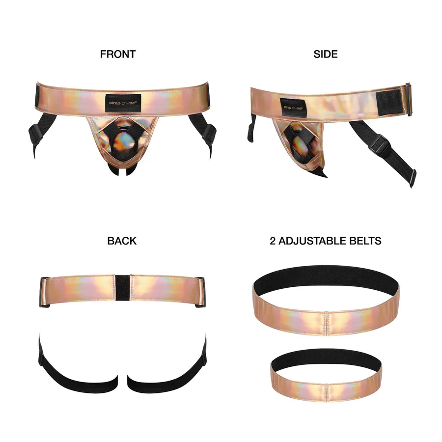 Трусы для страпона Strap-On-Me Leatherette Harness Curious  Holographic Rose Gold (мятая упаковка!!!)