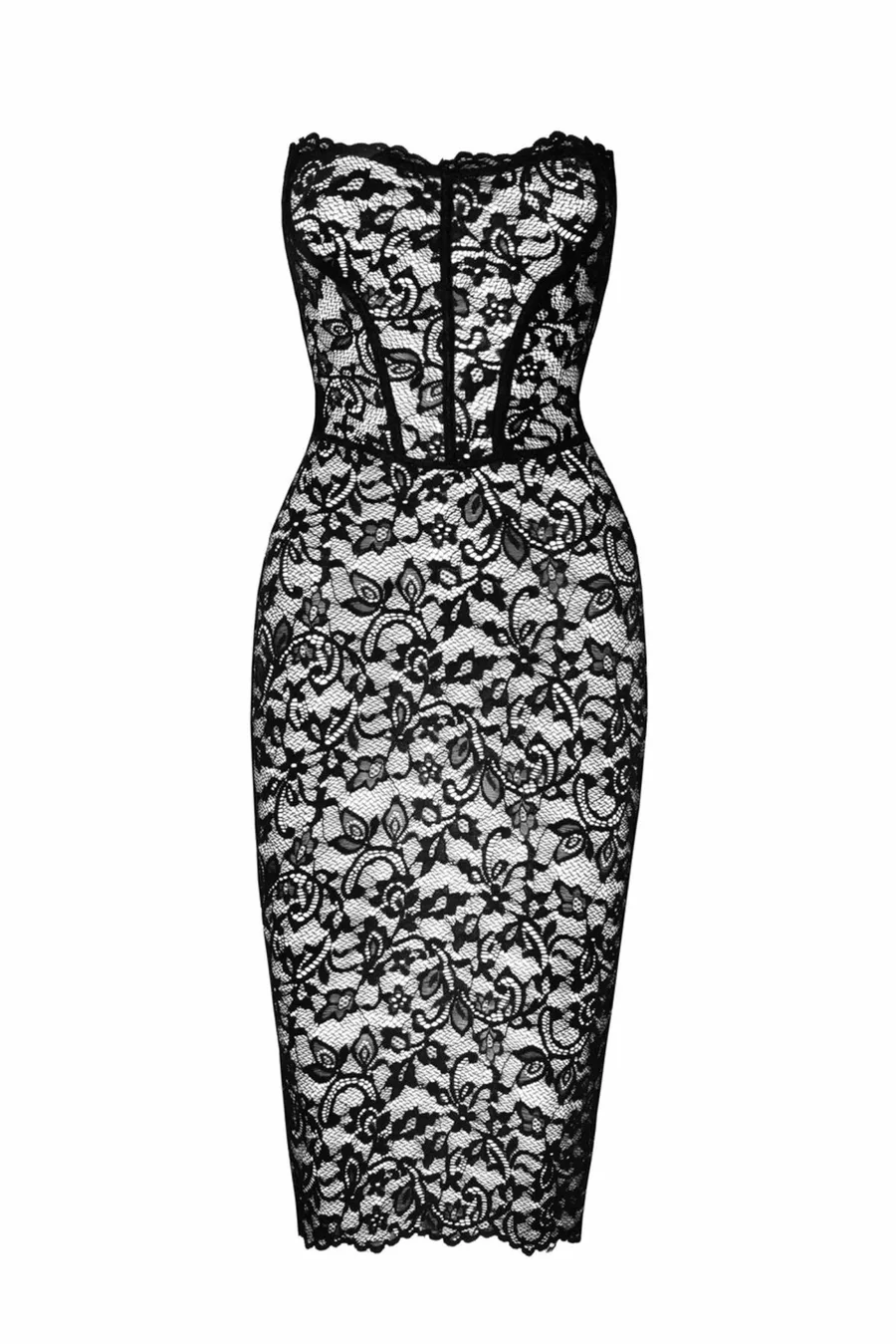Сукня Noir Handmade F301 Catalyst, M, black, міді, мереживо, відкриті плечі, шнурівка на спині