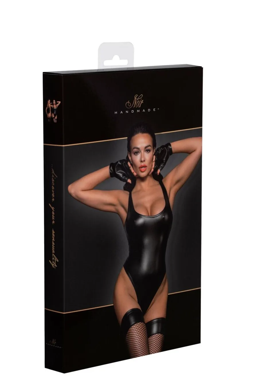 Боди с мокрым эффектом Noir Handmade F244 Powerwetlook body with high cut bottom hem, M