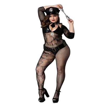 Костюм поліціянтки JSY «Фрау Марта» Plus Size Black, ремінь, кепка, наручники, краватка