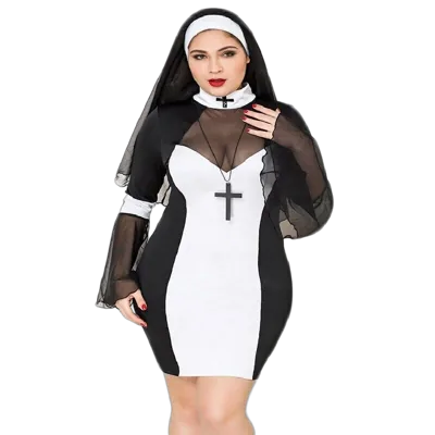 Еротичний костюм черниці JSY «Грішниця Лола» Plus Size Black, сукня, хрест, апостольник