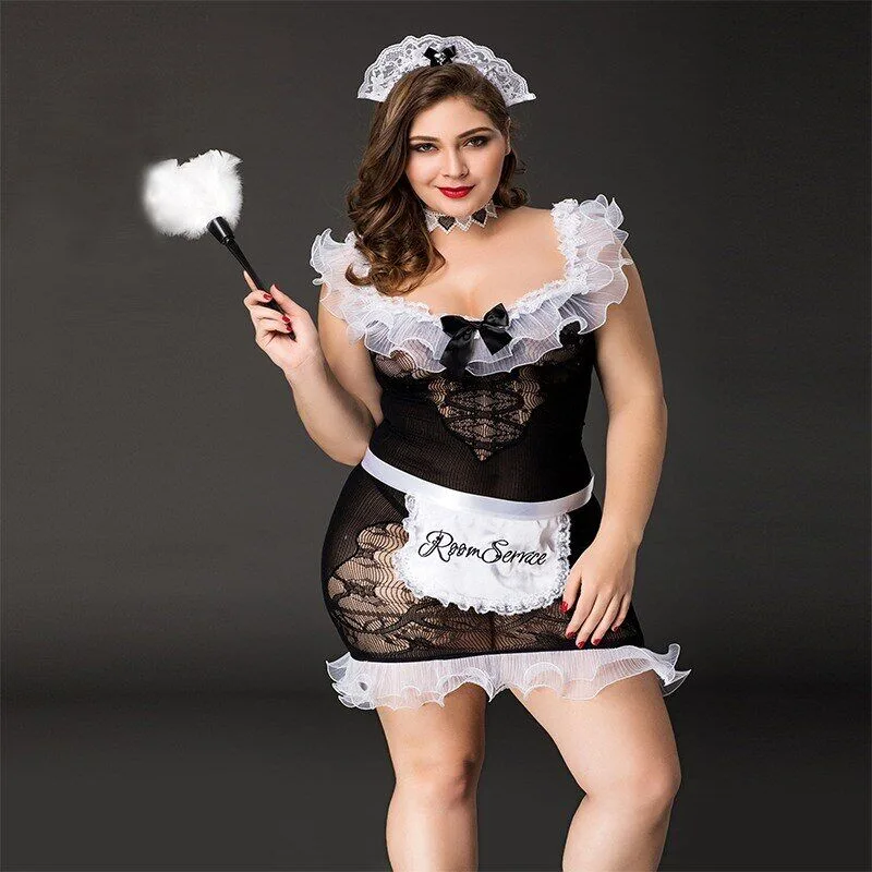 Костюм горничной JSY «Послушная Эльма» Plus Size Black, платье, передник, головной убор горничной