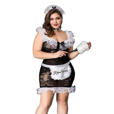 Костюм покоївки JSY «Слухняна Ельма» Plus Size Black, сукня, фартух, головний убір покоївки