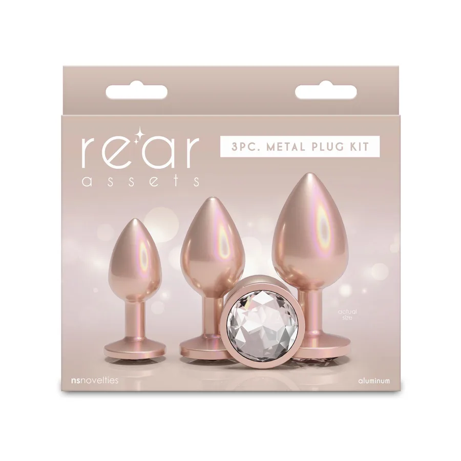 Набор анальных пробок NS Novelties Rear Assets - Trainer Kit - Iridescent Champagne - Clear Gem