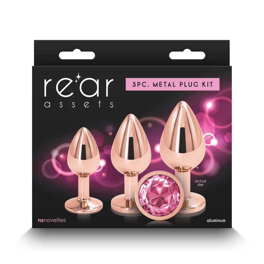 Набор анальных пробок NS Novelties Rear Assets - Trainer Kit - Rose Gold - Pink Gem