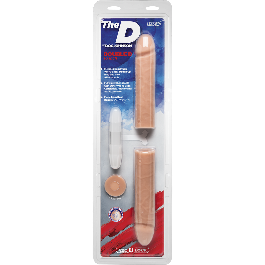 Фалоімітатор подвійний Doc Johnson The D - Double D - 16 Inch - ULTRASKYN, діаметр 4,4 см, Vack-U-Lo