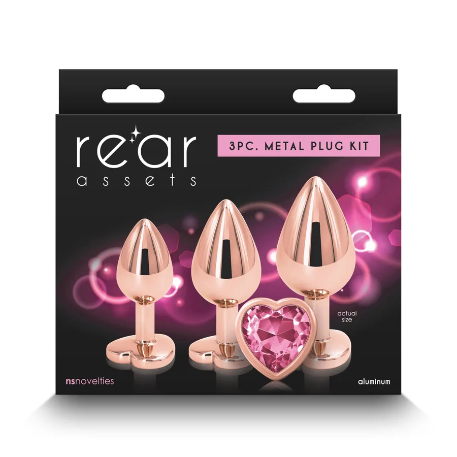 Набір анальних пробок NS Novelties Rear Assets - Trainer Kit - Rose Gold - Pink Heart