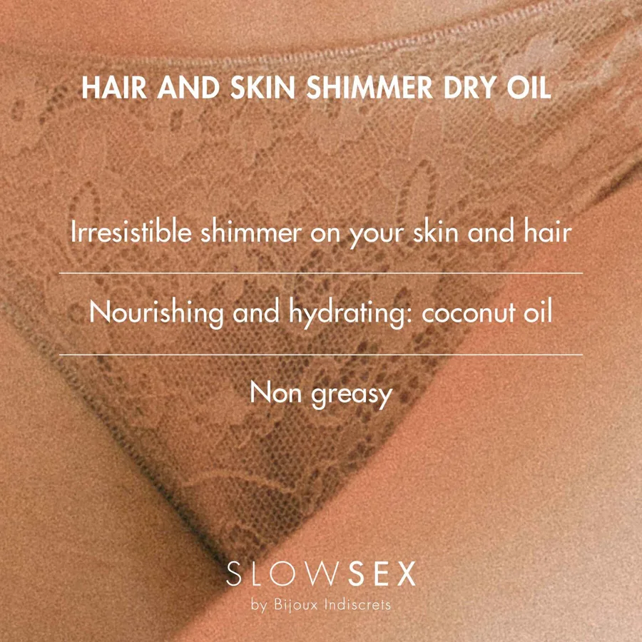 Суха олія-шимер для волосся та тіла Bijoux Indiscrets Slow Sex Hair and skin shimmer dry oil