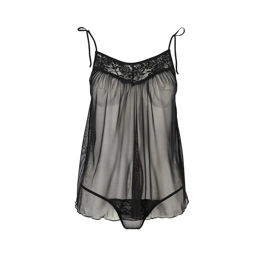 Сорочка прозора бебі дол Passion MELANIA CHEMISE S/M black (м'яте паковання!!!)
