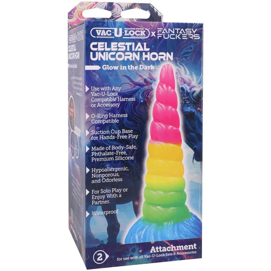Фэнтезийный фаллоимитатор Doc Johnson Vac-U-Lock x Fantasy Fuckers Celestial Unicorn Horn