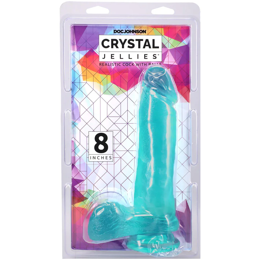 Фаллоимитатор Doc Johnson Crystal Jellies - 8 Inch Realistic Cock with Balls- Teal