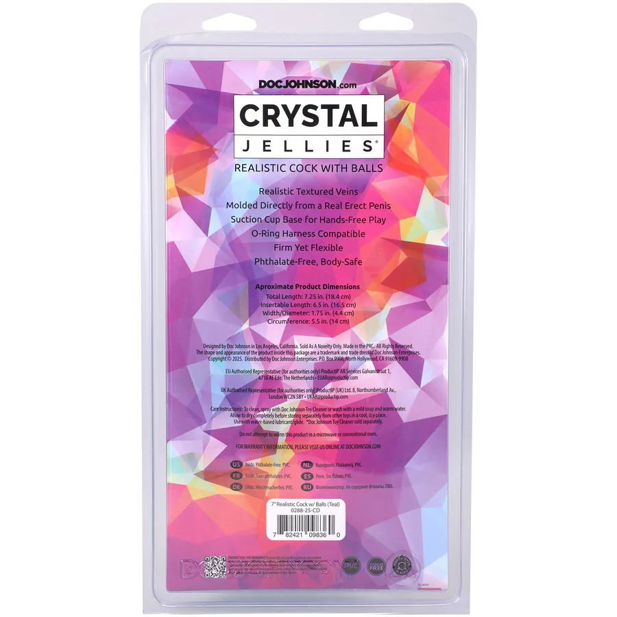 Фаллоимитатор Doc Johnson Crystal Jellies - 7 Inch Realistic Cock with Balls - Teal