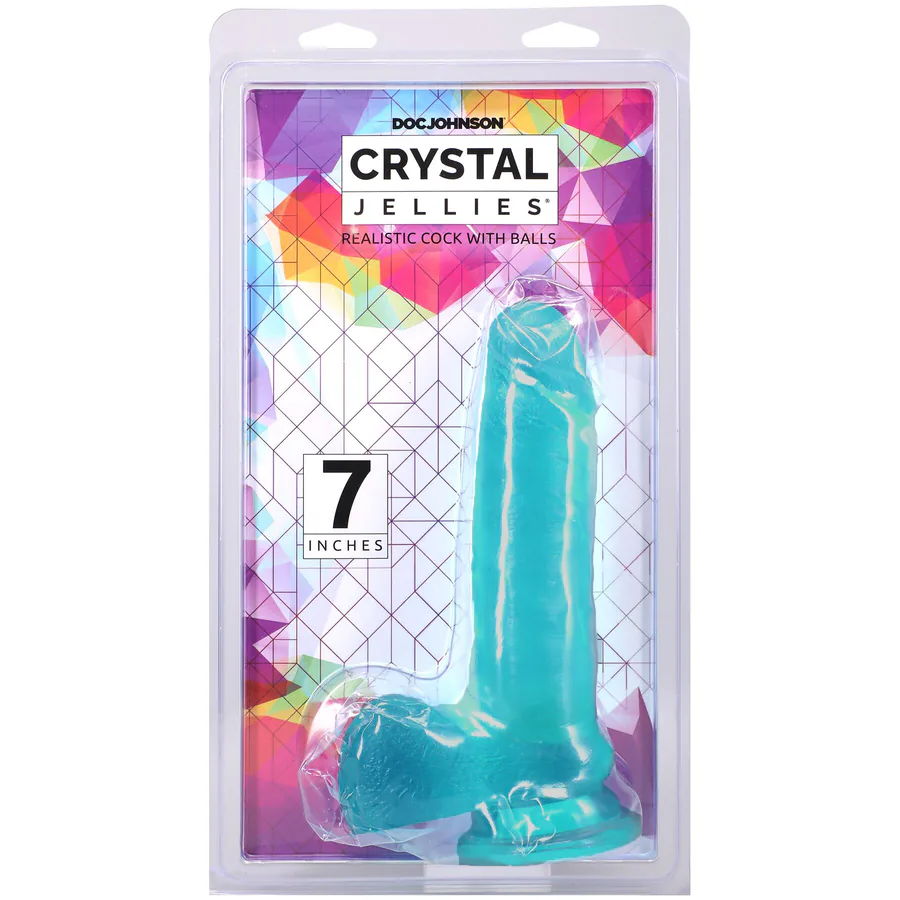 Фаллоимитатор Doc Johnson Crystal Jellies - 7 Inch Realistic Cock with Balls - Teal