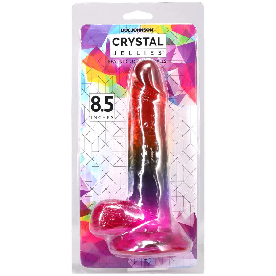Фаллоимитатор Doc Johnson Crystal Jellies - Realistic cock with balls 8.5 Inch - Rainbow