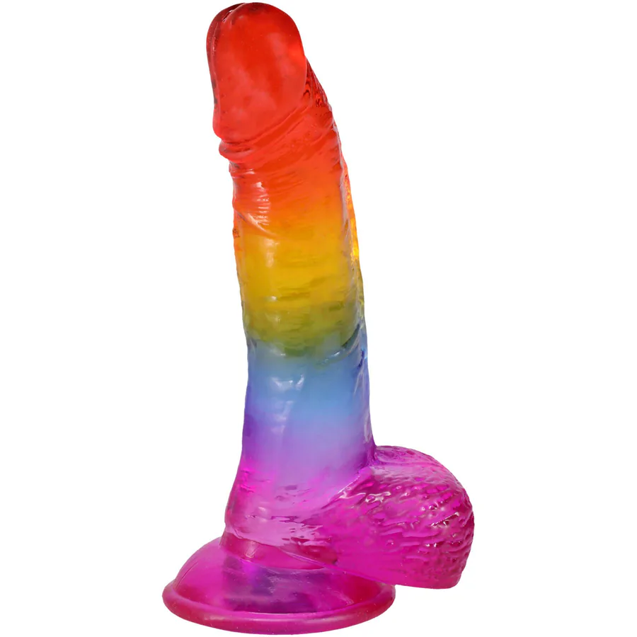 Фаллоимитатор Doc Johnson Crystal Jellies - Realistic cock with balls 8.5 Inch - Rainbow