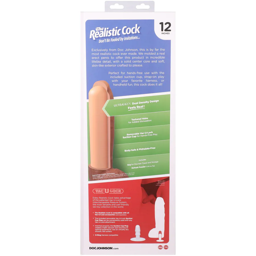 Фаллоимитатор Doc Johnson The Realistic Cock ULTRASKYN - 12 Inch Hung with Balls Vanilla