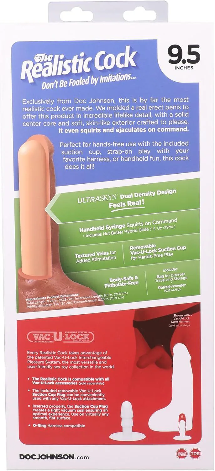 Фалоімітатор, що кінчає Doc Johnson The Realistic Cock ULTRASKYN - Squirting 9,5 Inch Chocolate
