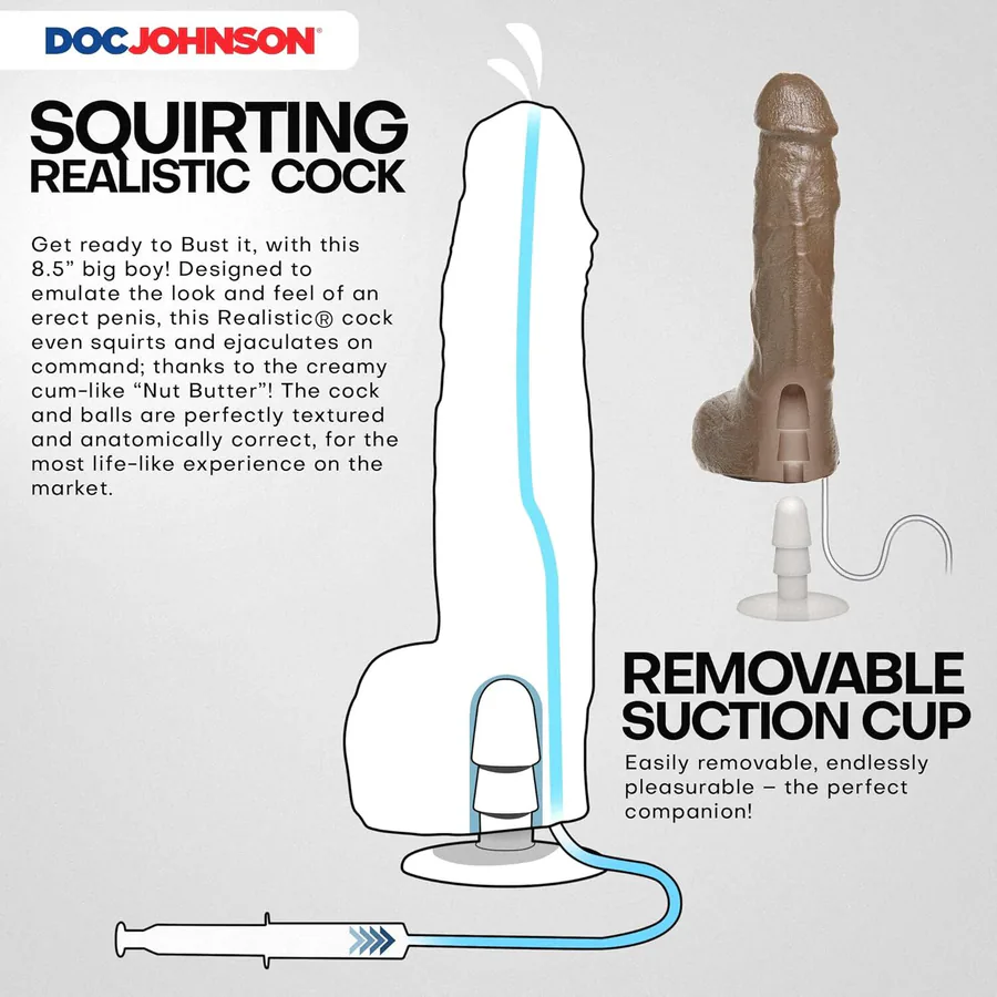 Фалоімітатор, що кінчає Doc Johnson The Realistic Cock ULTRASKYN - Squirting 9,5 Inch Caramel