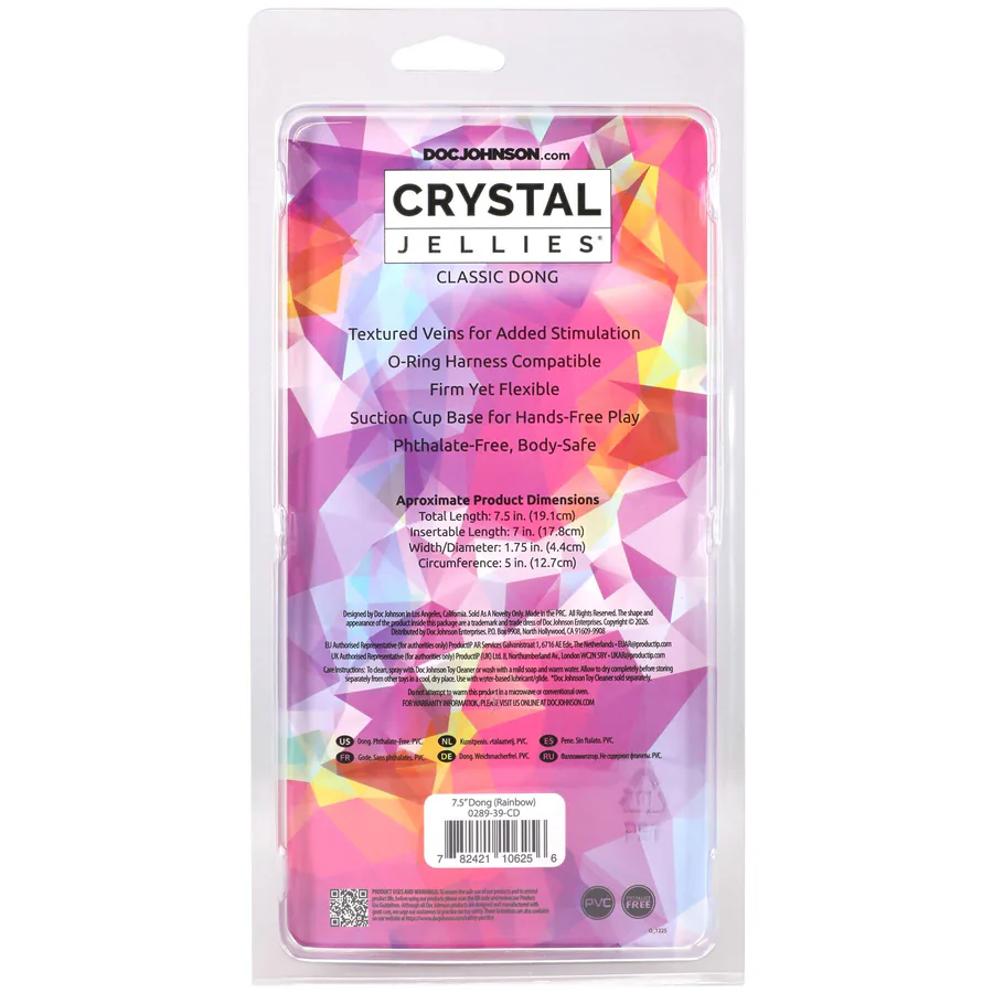 Дилдо Doc Johnson Crystal Jellies - 7.5 Inch Classic Dong - Rainbow