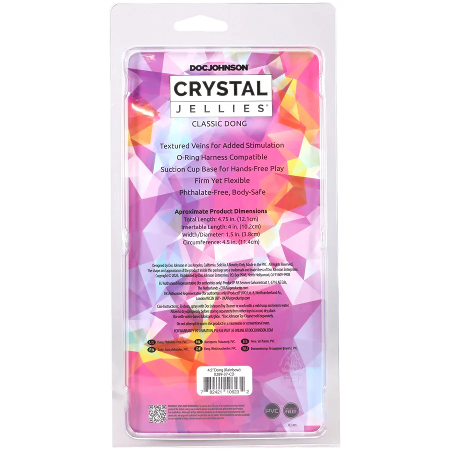 Дилдо Doc Johnson Crystal Jellies - 4.5 Inch Classic Dong - Rainbow