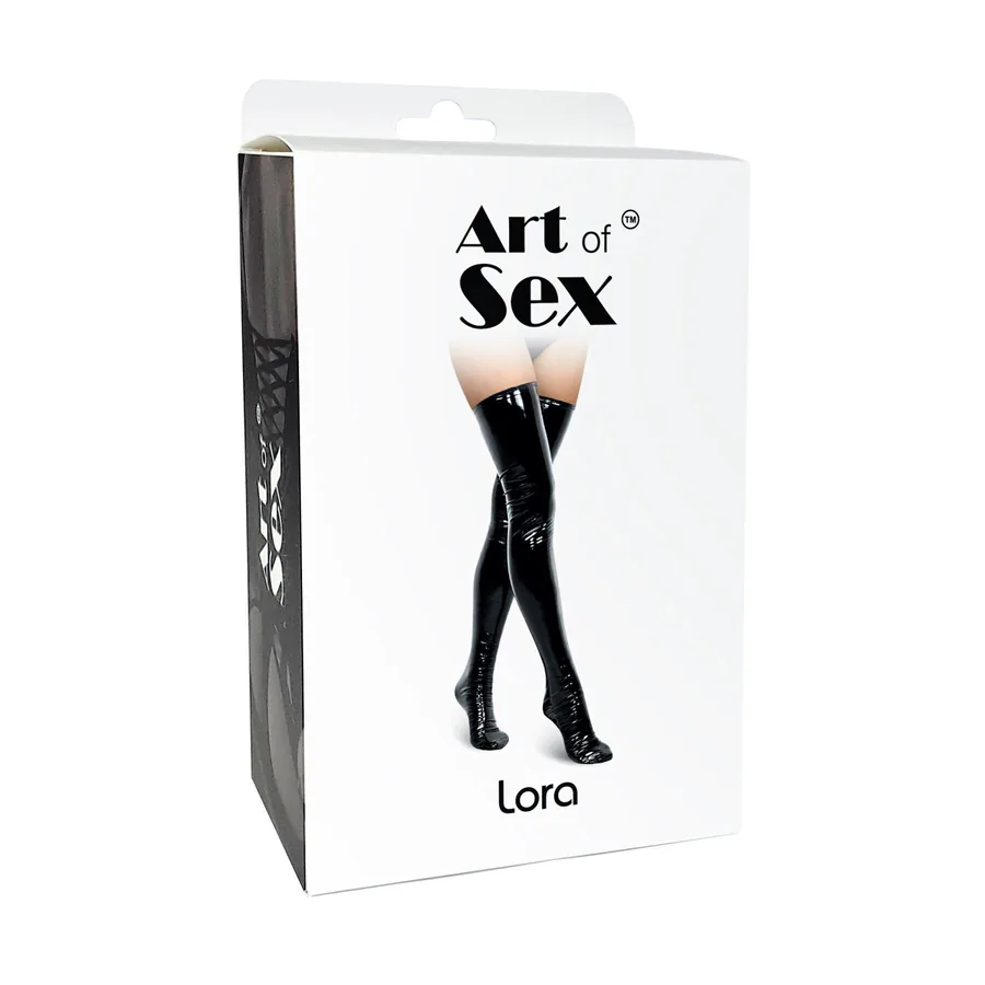 Сексуальные виниловые чулки Art of Sex - Lora, размер M, с эффектом мокрого бархата
