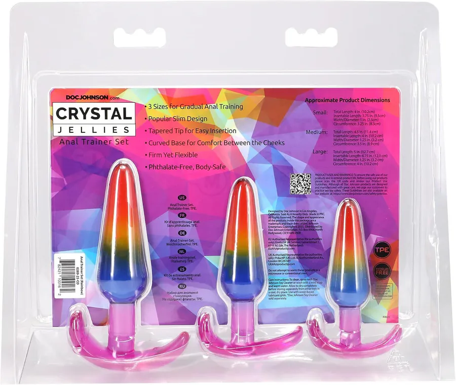 Набор анальных пробок Doc Johnson Crystal Jellies - Anal Trainer Set - Rainbow (мятая упаковка!!!)