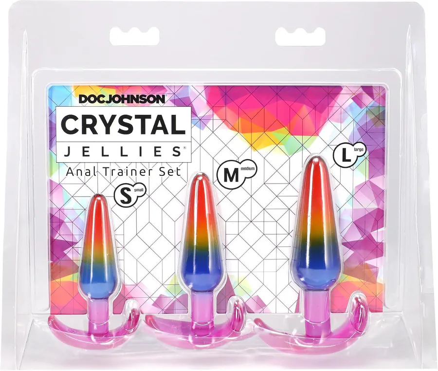 Набор анальных пробок Doc Johnson Crystal Jellies - Anal Trainer Set - Rainbow (мятая упаковка!!!)