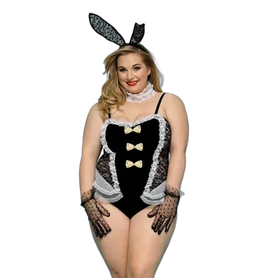 Еротичний костюм зайчика JSY «Пристрасна Медісон» Plus Size, Black, боді, вушка, рукавички, хвіст, ч